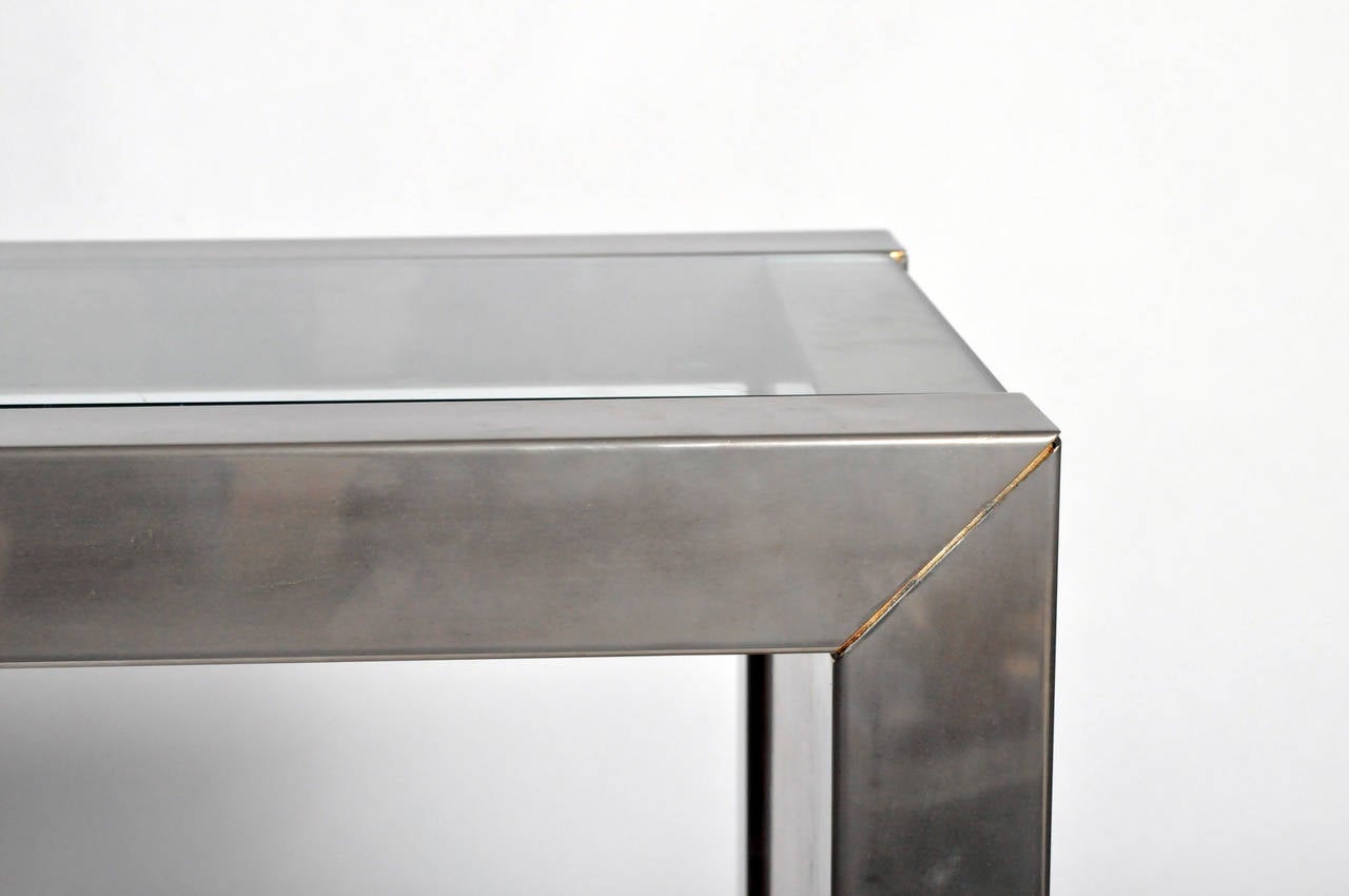 Vintage Chrome, Wood and Glass Console Table In Good Condition In Chicago, IL
