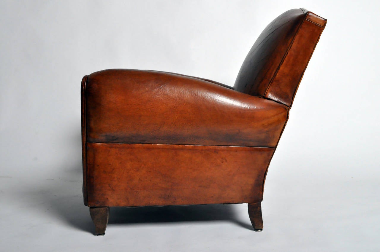 Art Deco Leather Club Chair In Excellent Condition In Chicago, IL