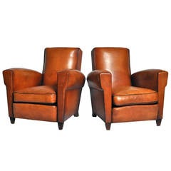 Pair of Angular French Leather Chairs