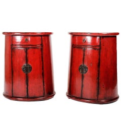 Red Lacquered Oval Side Chests