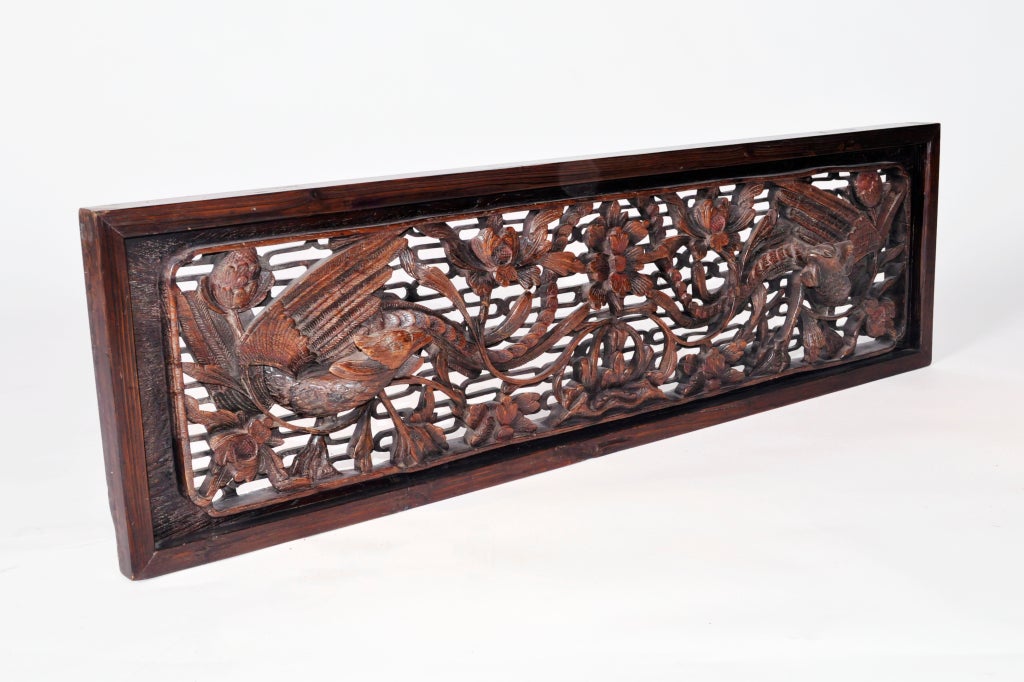 Lacquered Chinese Openwork Carved Panel