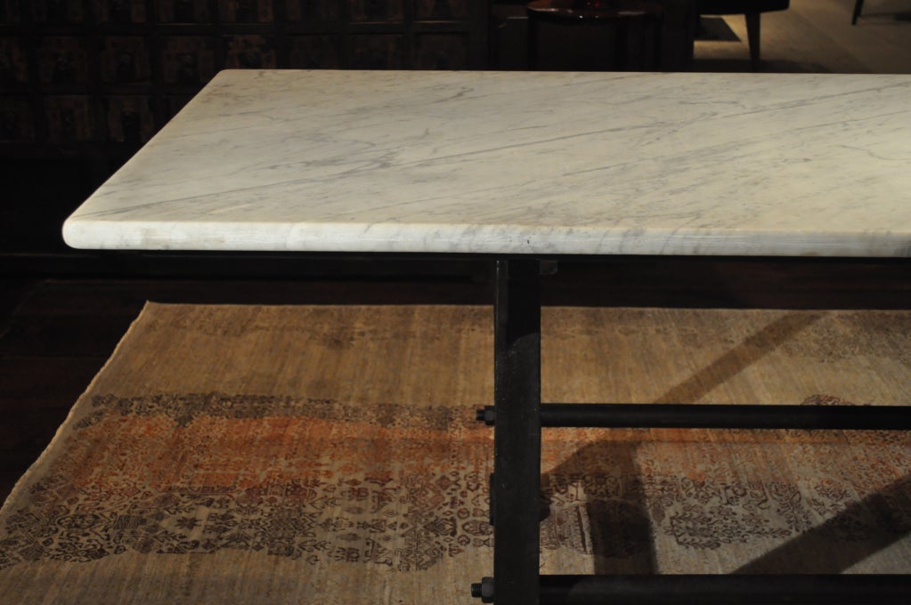 French Long Marble Baker’s Table with Iron Legs