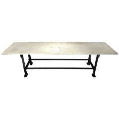 Antique Long Marble Baker’s Table with Iron Legs