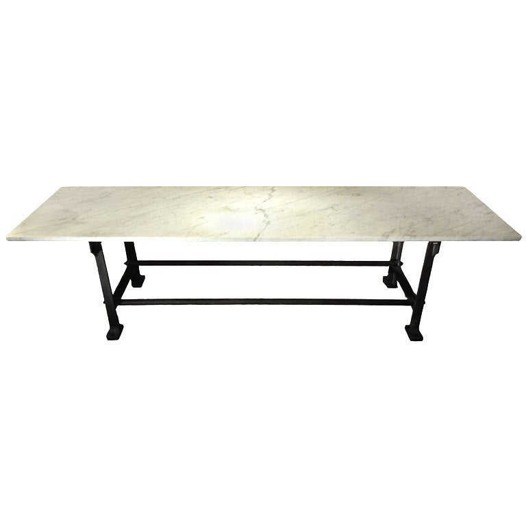 Long Marble Baker’s Table with Iron Legs