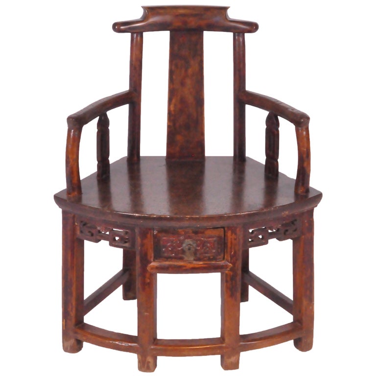 Fan-Shaped Arm Chair with Curved Back Panel and Drawer
