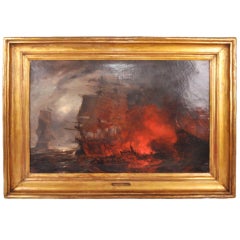 Oil Painting of "Naval Battle" by Richard Faxon