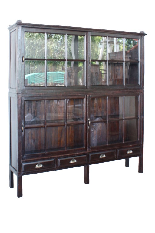 British Colonial Bookcase with Sliding Doors