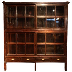 Antique British Colonial Bookcase with Sliding Doors