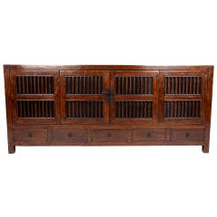 Antique Chinese Side Chest with Spindle Doors & 5 Drawers