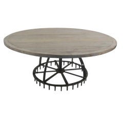 Belgian Oak Dining Table with Industrial Iron Base