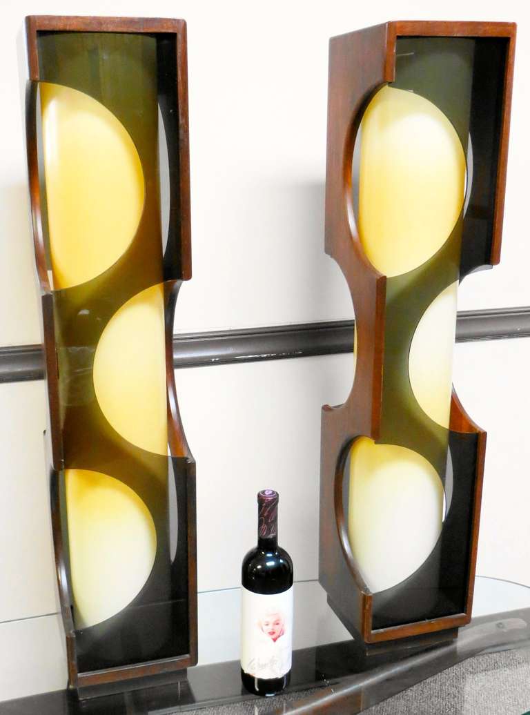 American Pair of Space Age Rosewood & Smoked Lucite Lamps