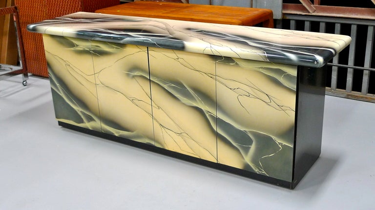 Modern 1980's Custom Sideboard with Faux Marble Lacquer For Sale