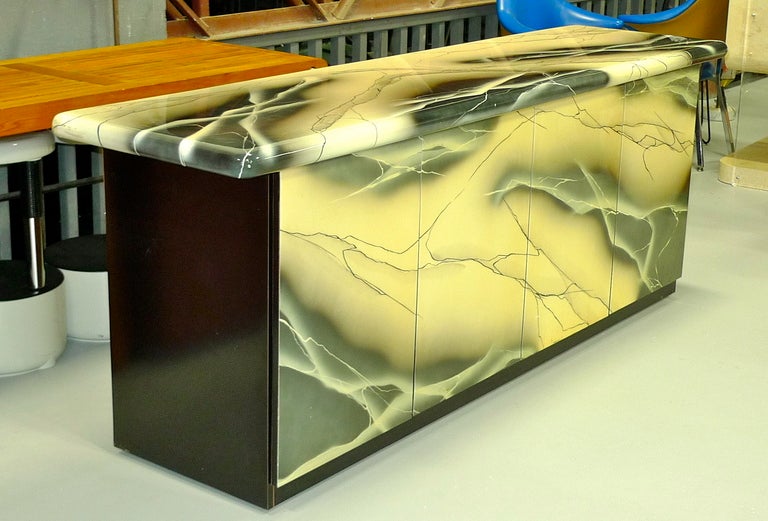American 1980's Custom Sideboard with Faux Marble Lacquer For Sale