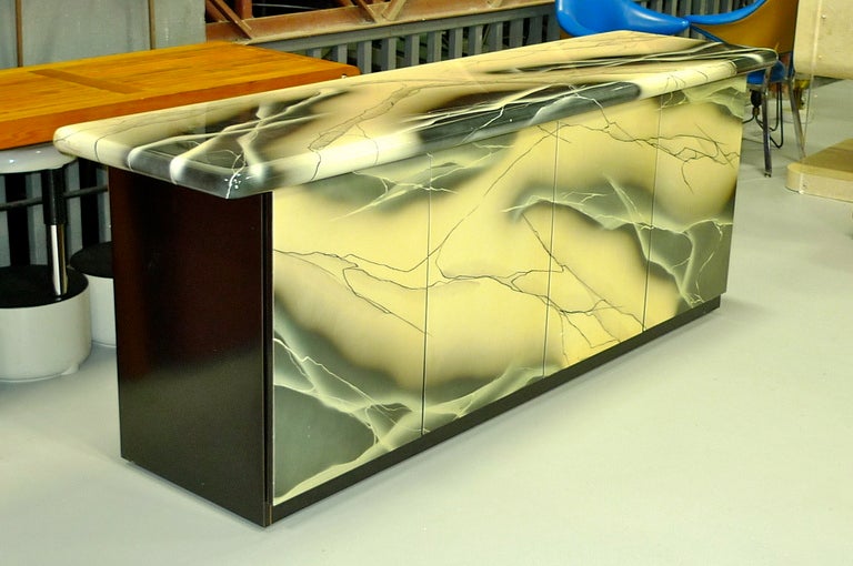 1980's Custom Sideboard with Faux Marble Lacquer In Good Condition For Sale In Hanover, MA