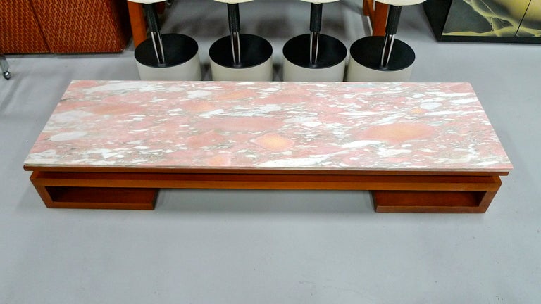 American Paul Frankl Mahogany Opium Table with Pink Marble Top