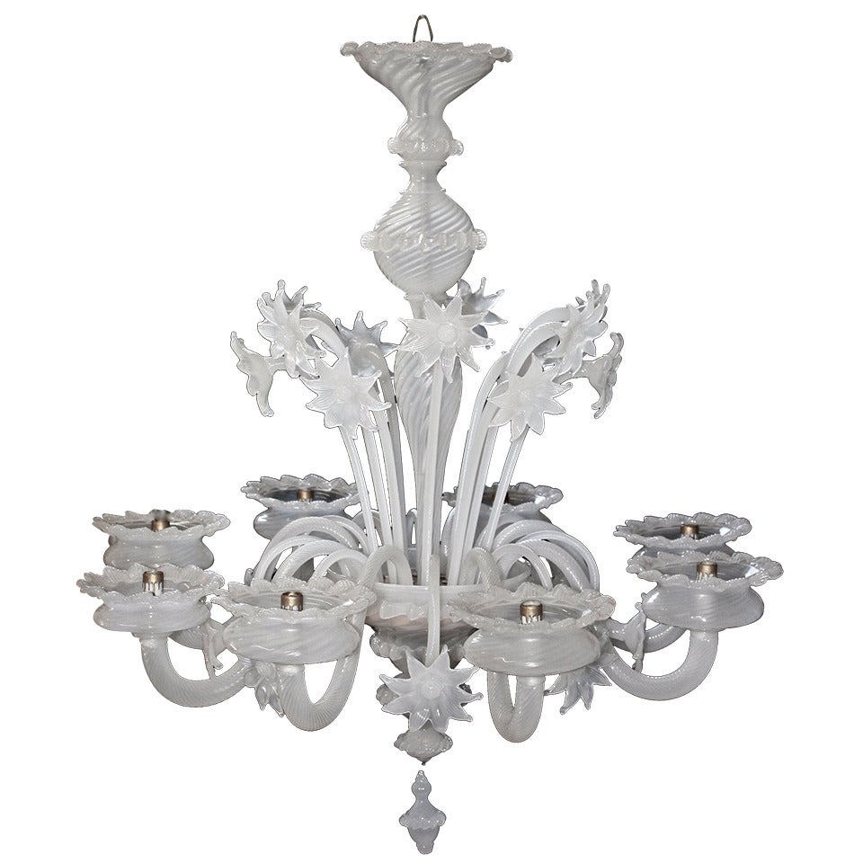 Barovier & Toso White Opaline 8 Arm Chandelier