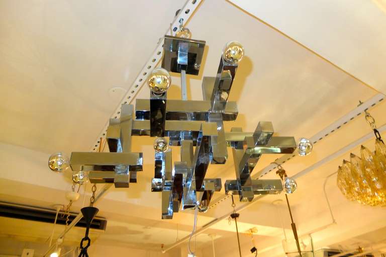 1970's Gaetano Sciolari Cubist Chandelier in Chrome 6