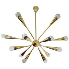 Gold Plated 1950s Italian Sputnik Chandelier by Lumi