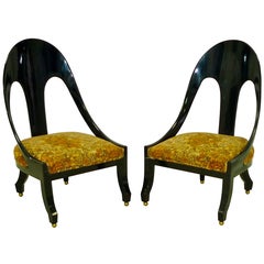 Vintage Pair of Ebonized Regency Style Spoon Back Chairs