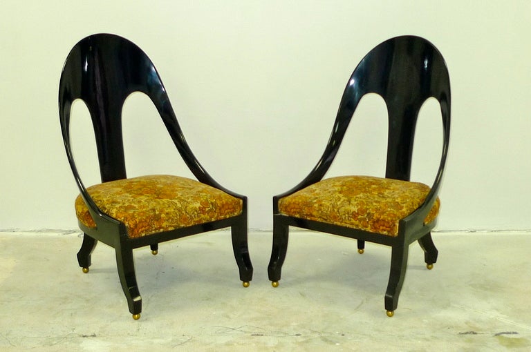 Pair of Ebonized Regency Style Spoon Back Chairs