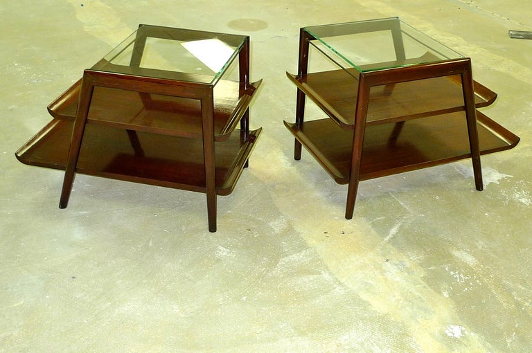 Pair of Mid-Century Modern Three Tier Step End Tables In Good Condition In Hanover, MA