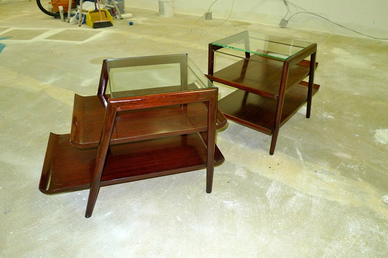 Mid-20th Century Pair of Mid-Century Modern Three Tier Step End Tables
