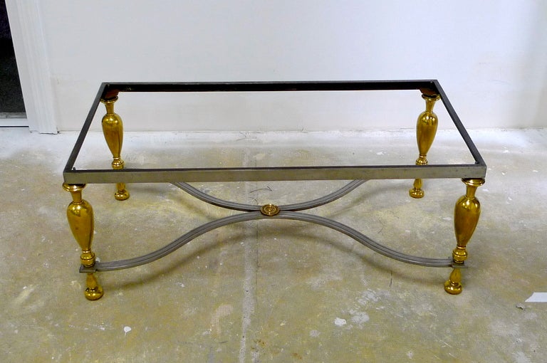 Vintage Classic Steel & Brass Cocktail Table with Bronze Mirror Top For Sale 2