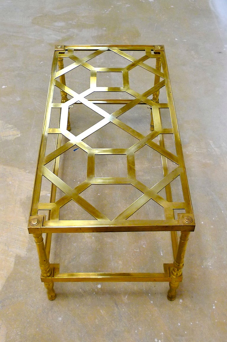 Mid-20th Century Brass Fretwork and Glass Two-Tier Cocktail Table For Sale