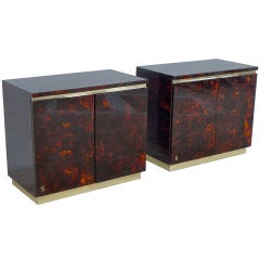 Pair of French 1970's Tortoise Lacquer Cabinets