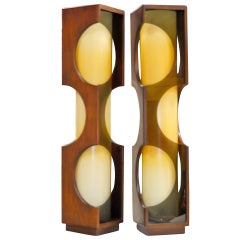 Vintage Pair of Space Age Rosewood & Smoked Lucite Lamps