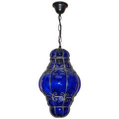 Cobalt Blue Murano Bubble Glass Cage Lantern