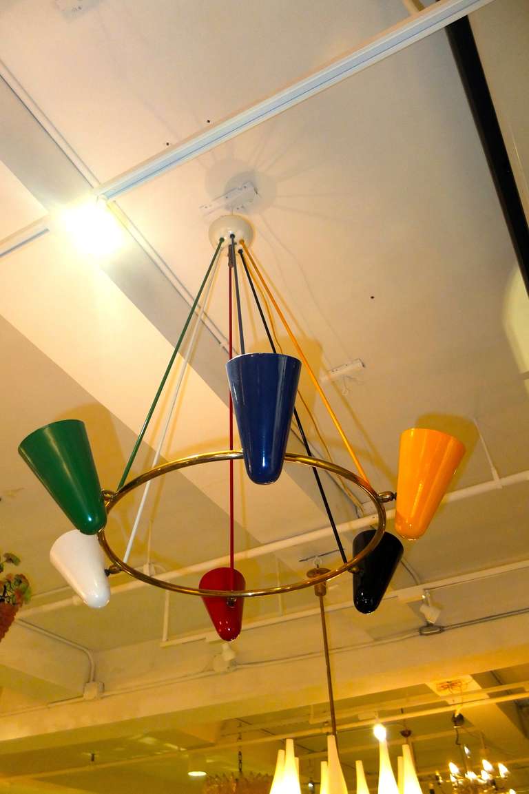 1950's Italian Hoop Suspension Chandelier In Excellent Condition In Hanover, MA