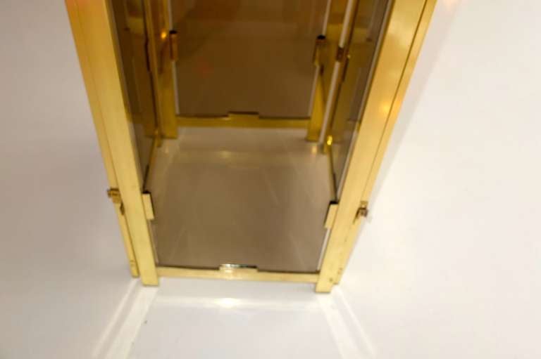 American Brass & Smoked Glass Four Panel Folding Floor Screen DIA