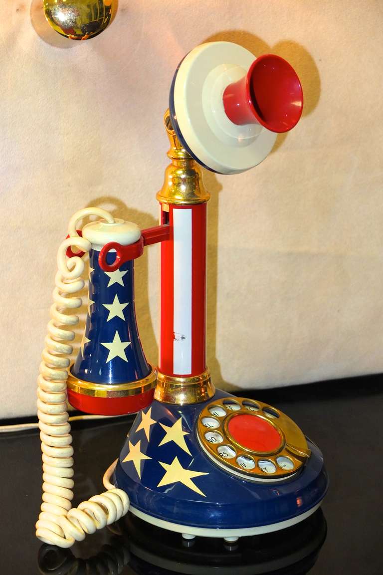 Details about   1973 Vintage Deco-Tel Star & Stripes Rotary Dial Candlestick Telephone 146011