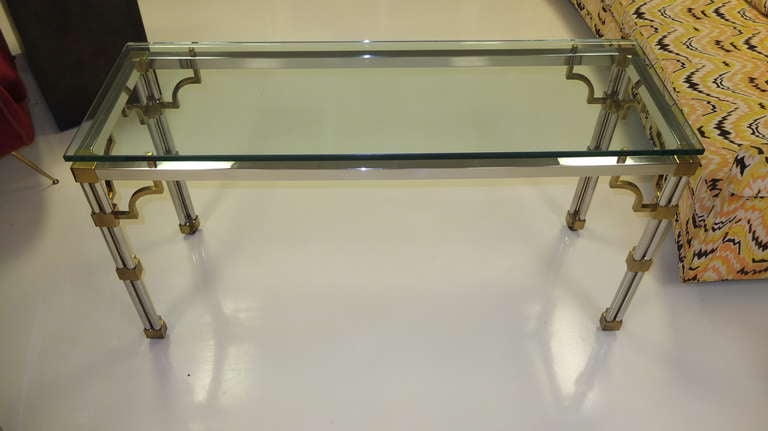 American Stainless Steel, Brass and Glass Console Table