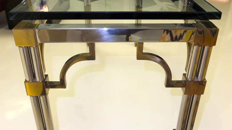 Mid-20th Century Stainless Steel, Brass and Glass Console Table