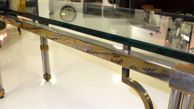 Stainless Steel, Brass and Glass Console Table 3