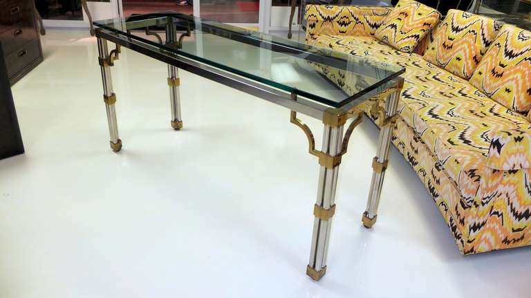 Stainless Steel, Brass and Glass Console Table 4