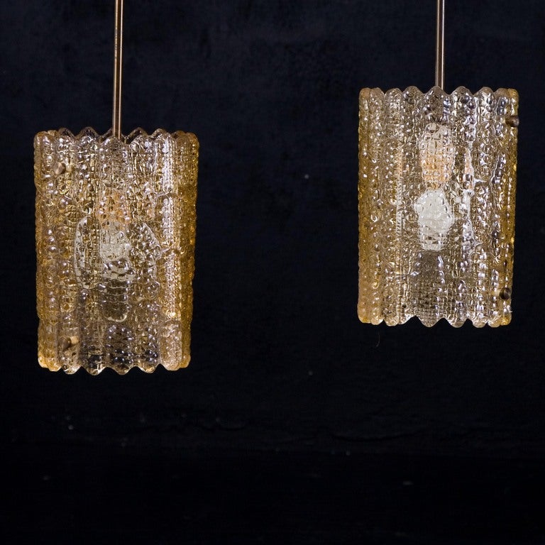 Swedish Pair of Amber Tinted Pendants by Carl Fagerlund for Orrefors