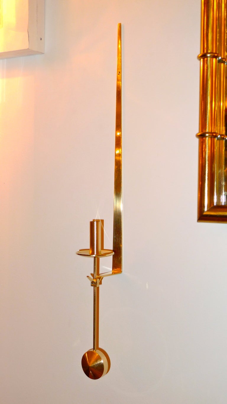 Swedish Skultuna Pendulum Brass Candle Sconce By Pierre Forssell