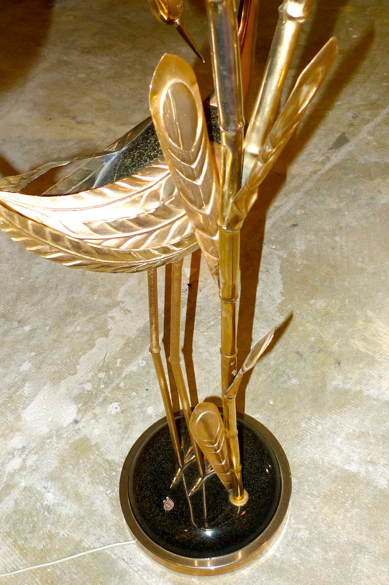 Antonio Pavia Brass Egret Floor Lamp with Leaf Form Shades 2
