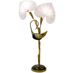 Antonio Pavia Brass Egret Floor Lamp with Leaf Form Shades