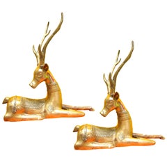 Vintage Pair of Brass Resting Deer by Sarreid