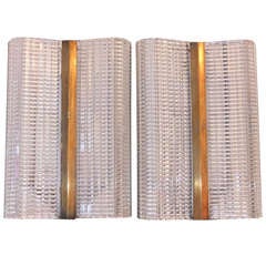 Pair of Italian Sconces With Brass 
Glass