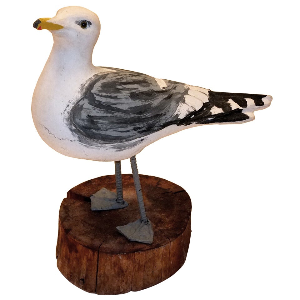 Vintage Life-Sized Painted Cement Seagull, Signed