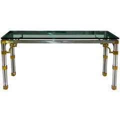 Stainless Steel, Brass and Glass Console Table