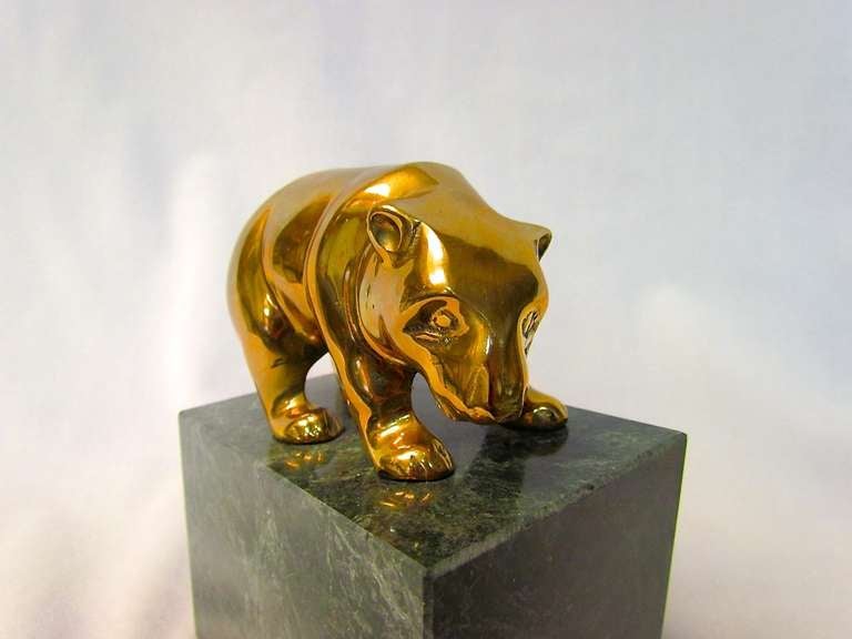 Modern Bull and Bear Brass and Marble Bookends