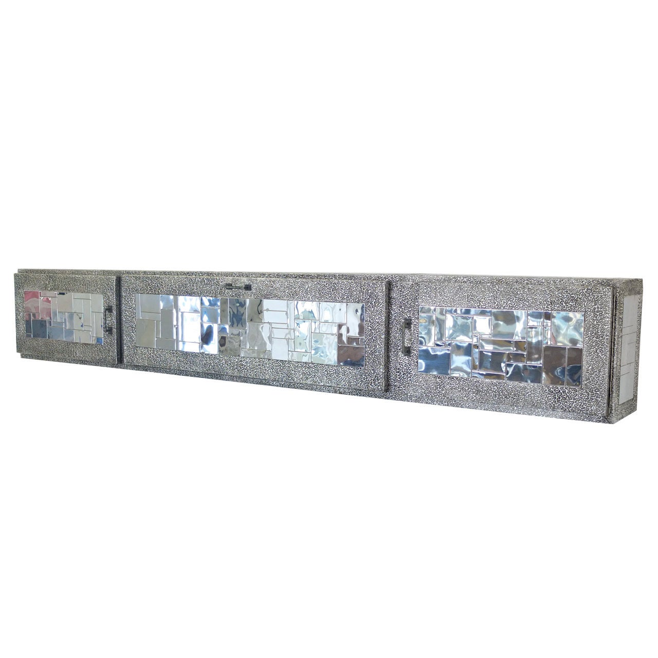 Wall Mounted Bar Console Clad with Chrome Tile & Repousse Metal