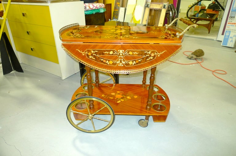 1960's Italian Marquetry Bar Cart 1