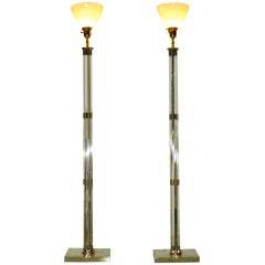 Pair of Lucite & Brass Tochiere Floor Lamps 6